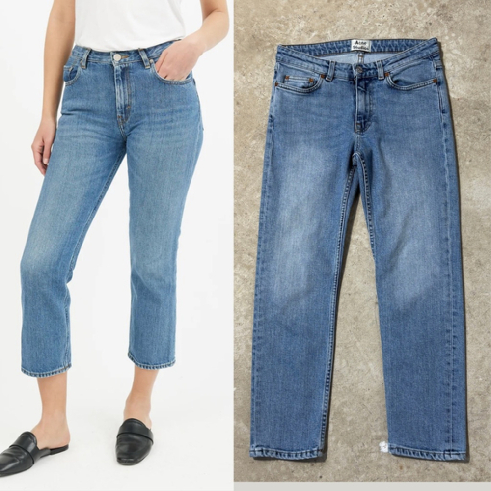 Acne Studios Blue Jeans Women’s Size 25 Row Clean Lt Vtg Cropped Zipper Fly